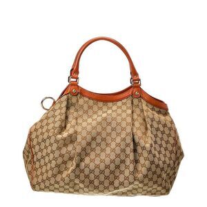 Gucci Orange Gg Canvas Leather Sukey Tote (Authentic Pre-Loved)